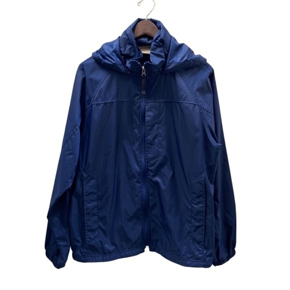 L.L. Bean Hooded Windbeaker Blue Lightweight Rain Jacket Full Zip Travel Men S